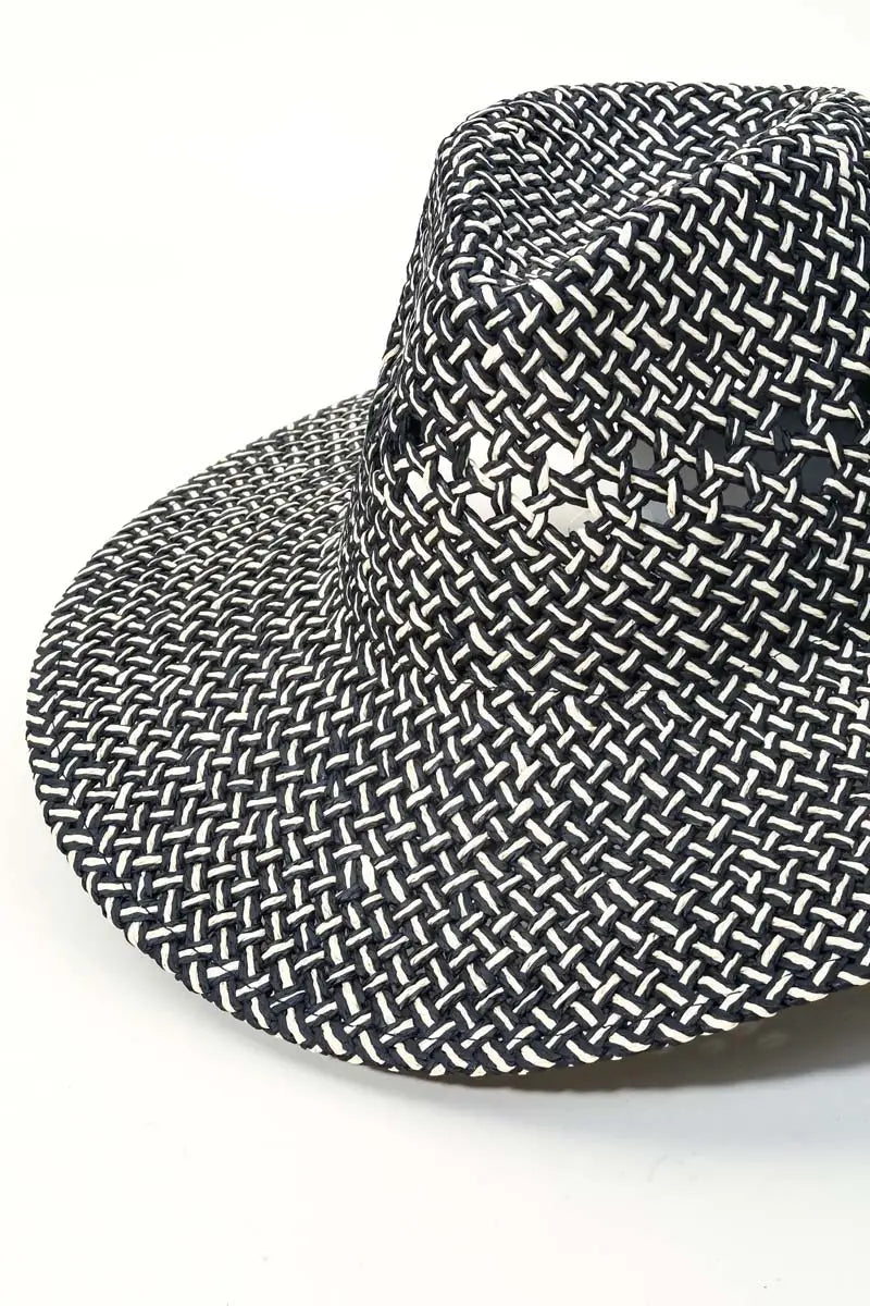 Black basket weave straw hat