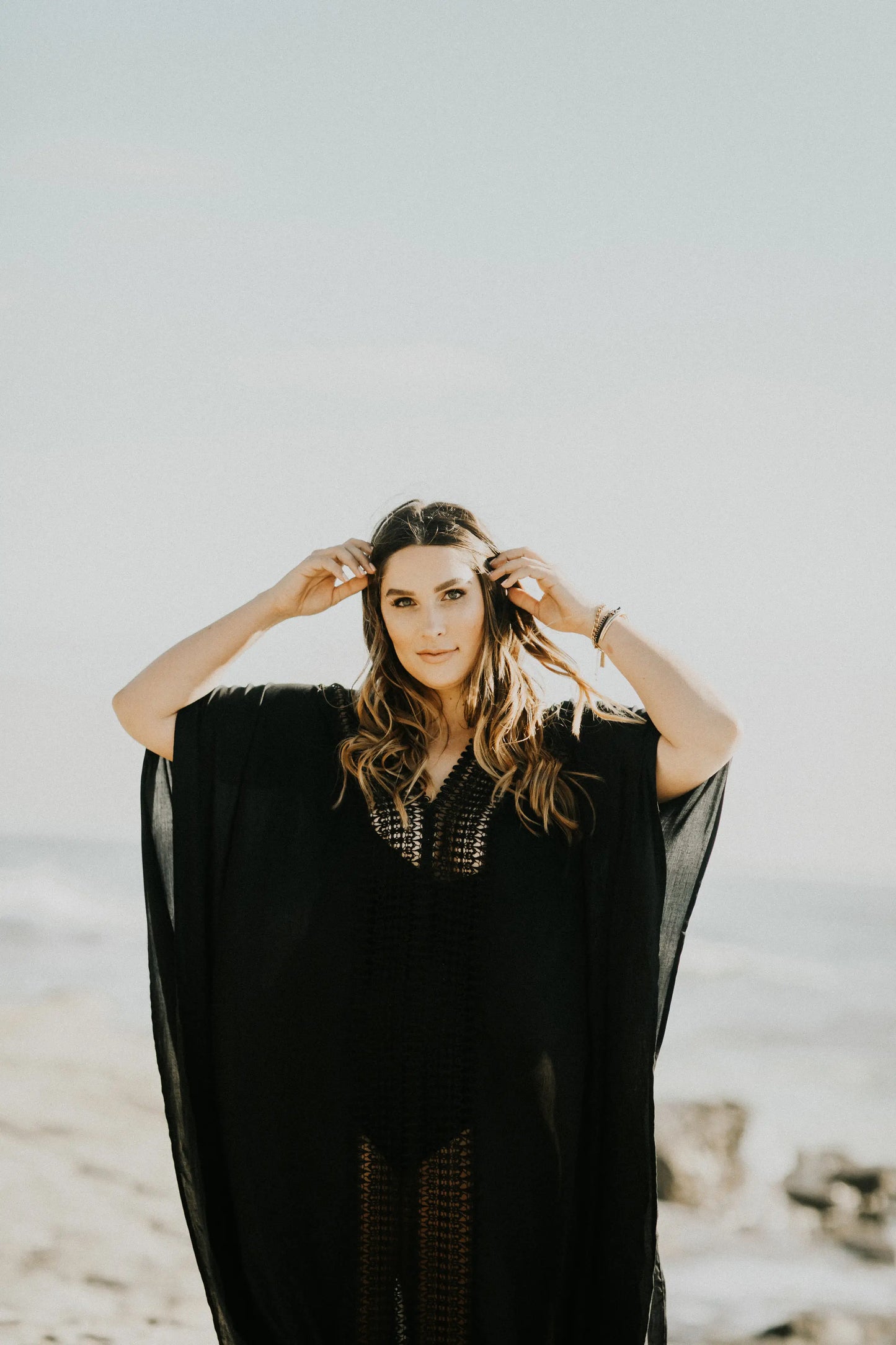 Pearl long black caftan