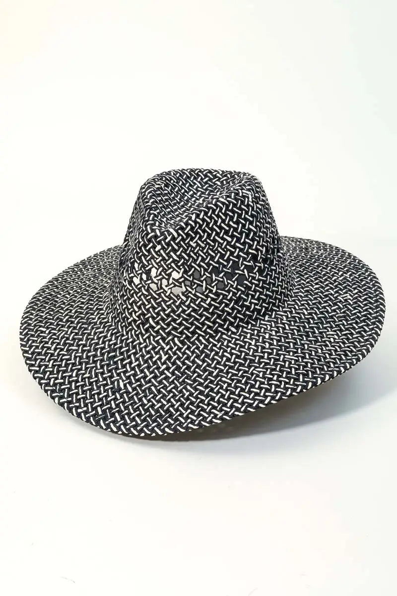 Black basket weave straw hat