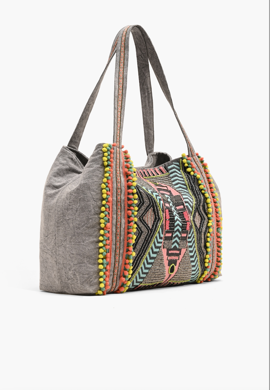 Nina Embellished Beach Bag Grey