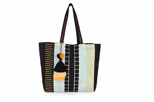 Minty Metallic Striped Tote