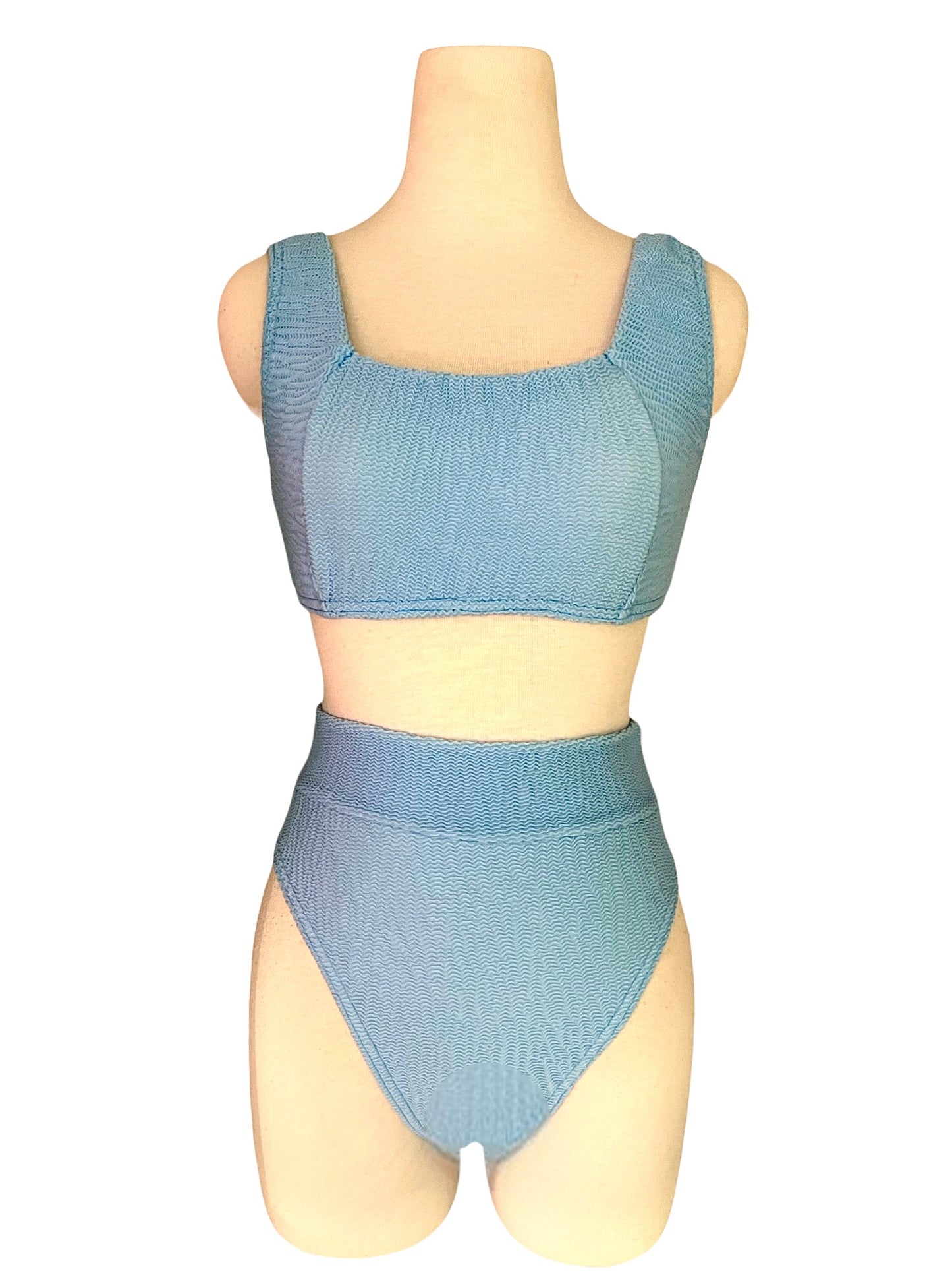 LIGHT BLUE Square neck tie tank top with high cut waistband bottom