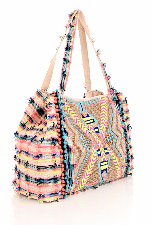 Nina Embellished Beach Bag Coral