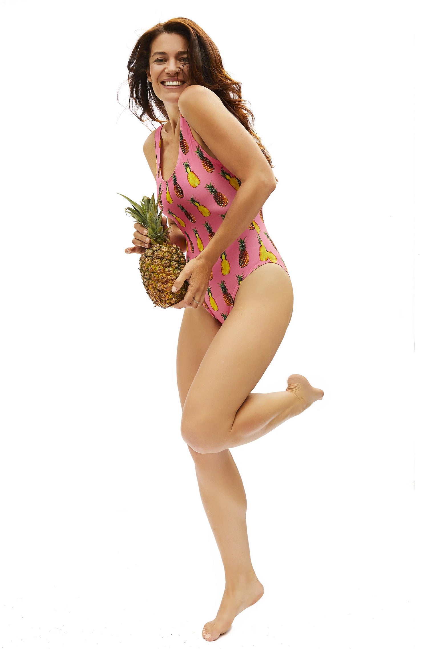 coral pineapple pattern one piece swimsuit made in Canada by Bathing Belle Swimwear