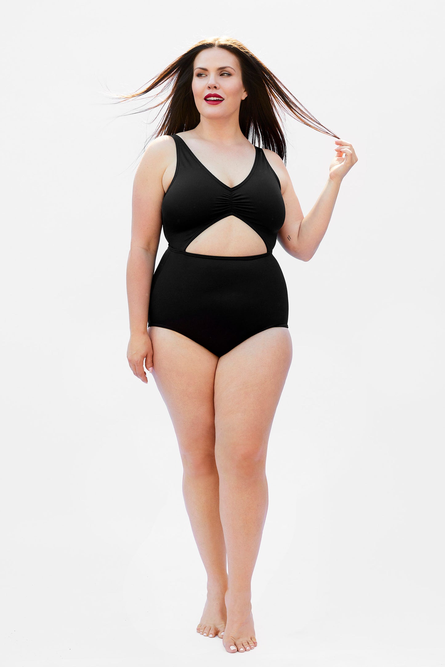 black swimsuit for plus size women made in Canada by Bathing Belle Swimwear 